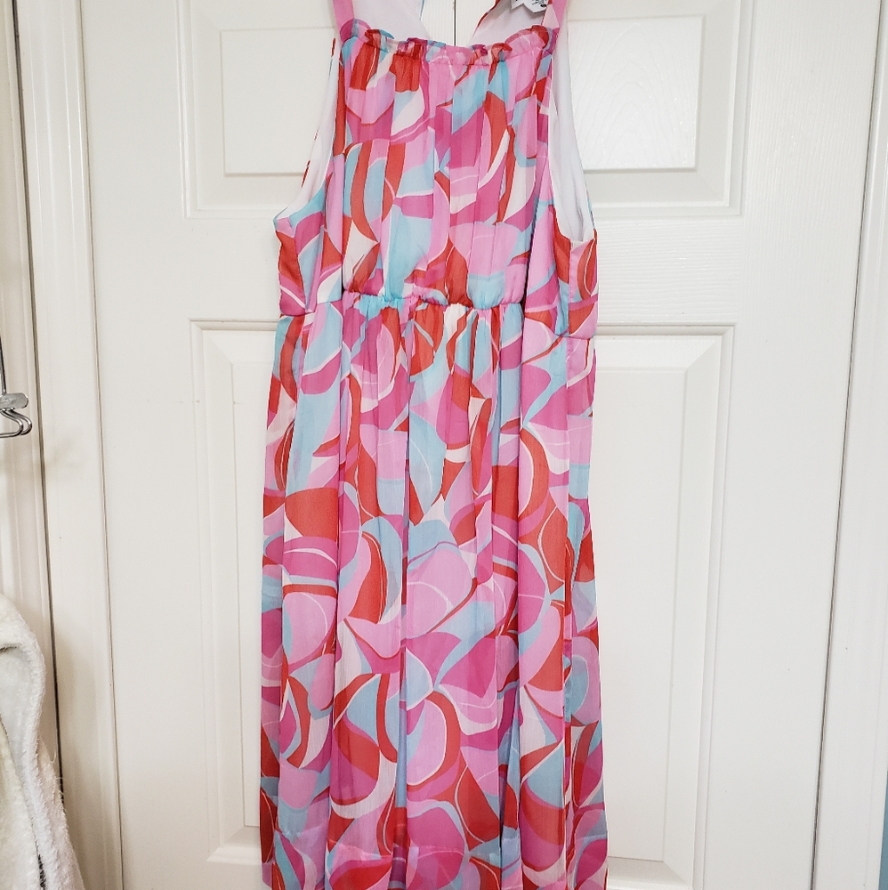 Maternity dress- pink and blue, L, knee length